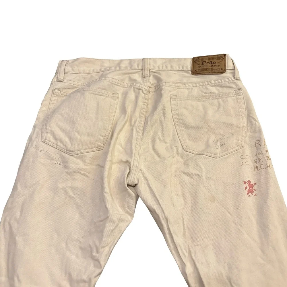 Polo Ralph Lauren‎ Sullivan Slim Graphic Jeans Mens 32x32 Cream Distressed Denim
